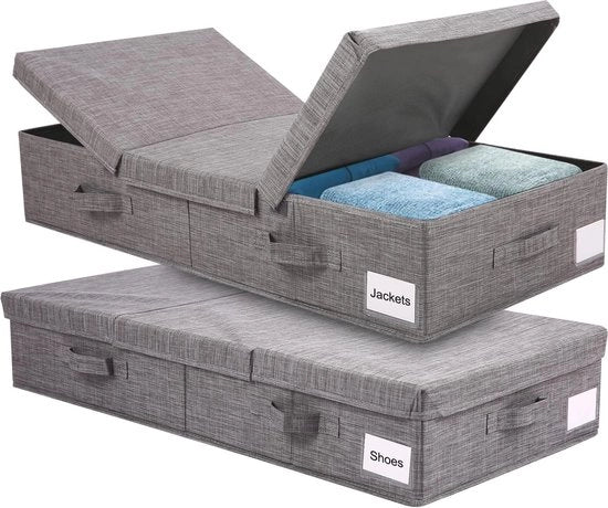 Cassetti di archiviazione per sottoscala - 2 cassetti ripiegabili per coperte, abbigliamento, scarpe e giocattoli - Grigio
