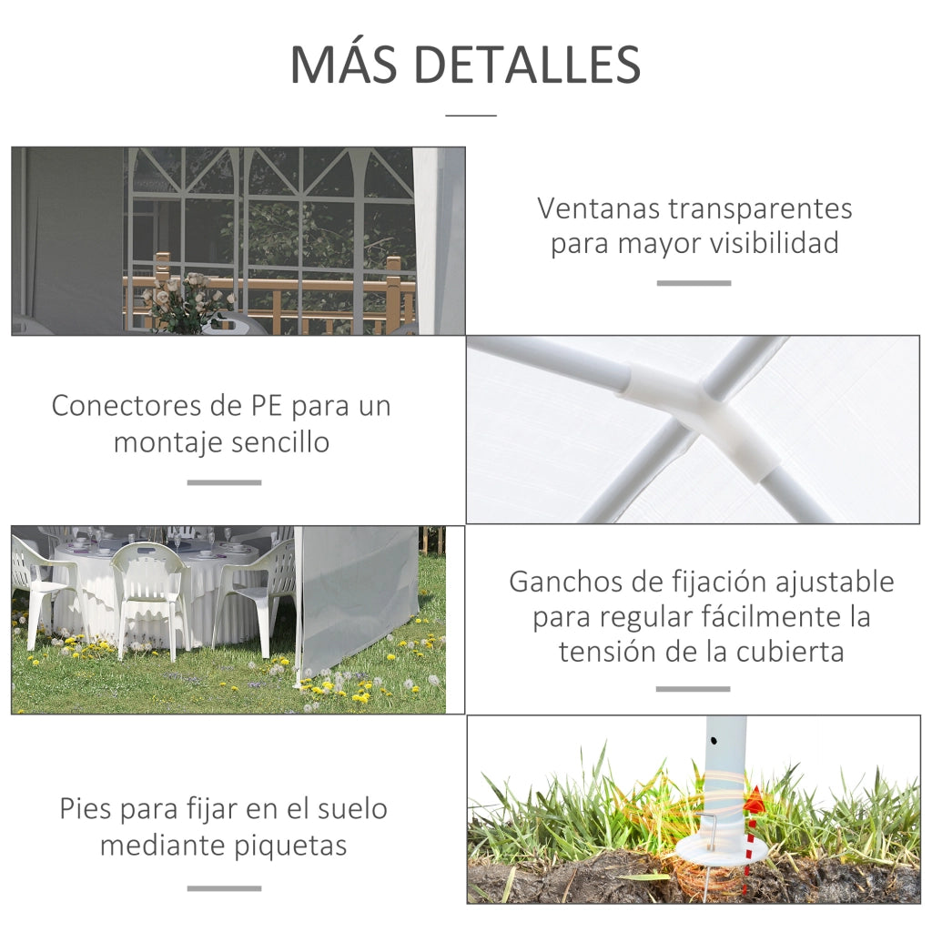 Gazebo da Giardino 6x3m con 4 Pareti e 2 Finestre ¨C Zephmum ¨C Bianco