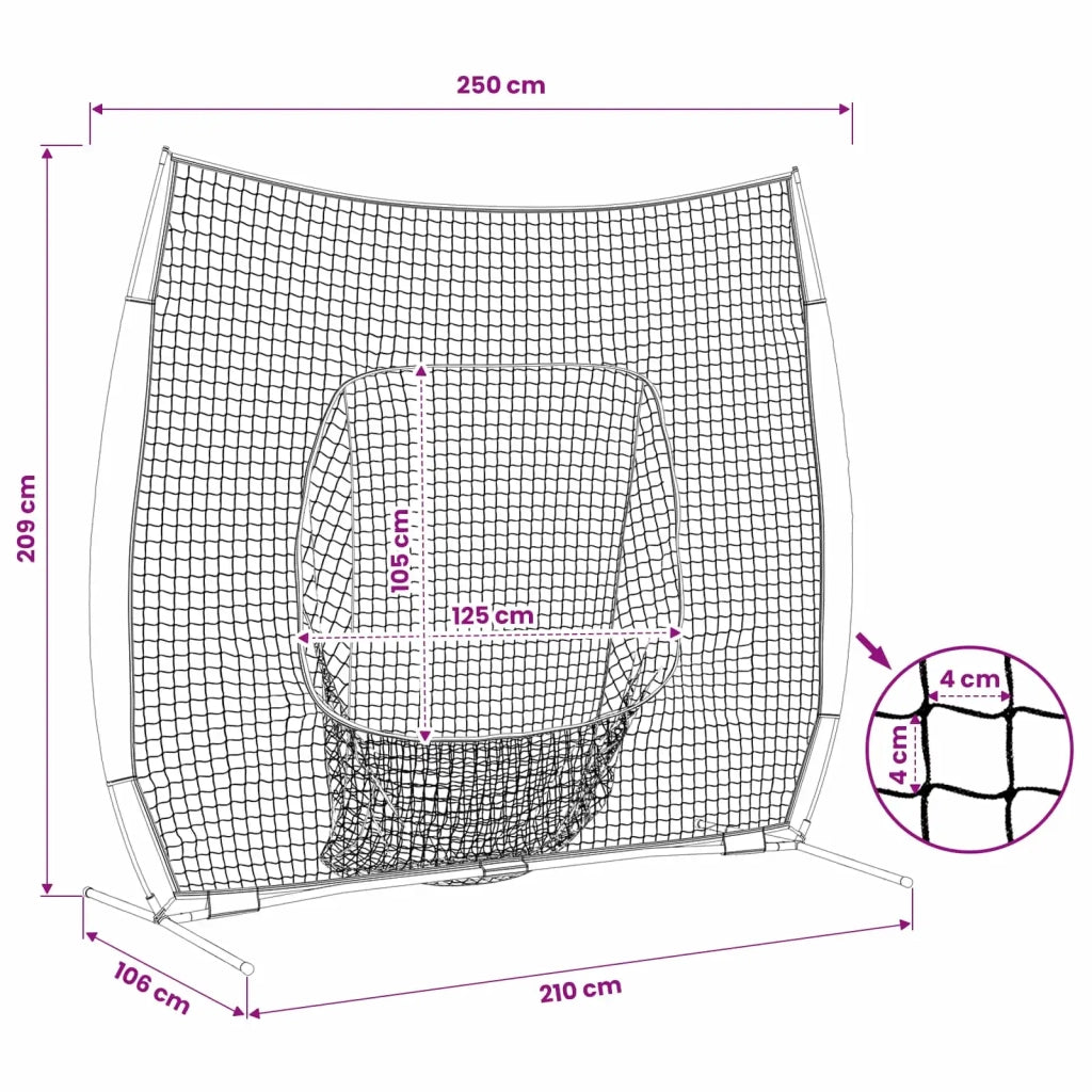 Rete da pratica per baseball Nero 250 x 106 x 209 cm Poliestere 42012853