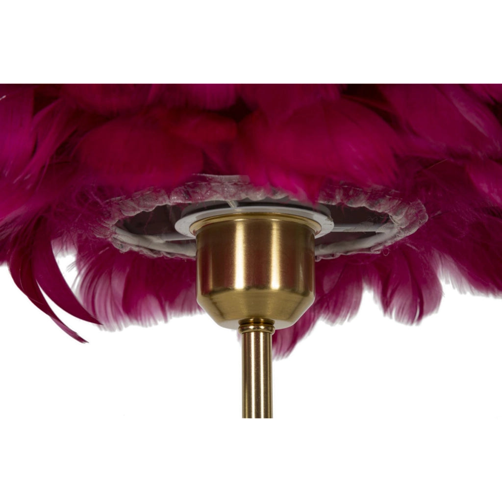 Lampada da tavolo Ball Feather Bordeaux con sfera di piume e stelo oro