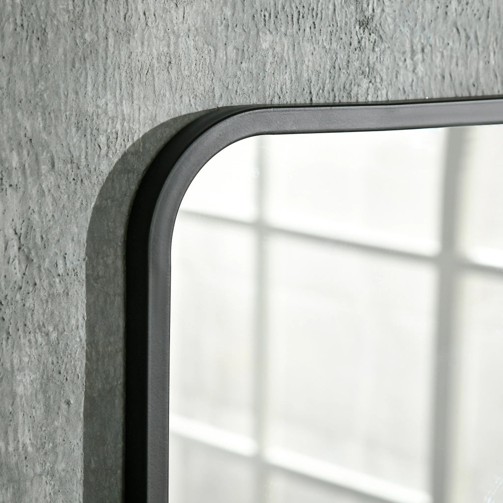 Specchio da parete con mensola 70x50cm, moderno, elegante, rettangolare, nero, per soggiorno e corridoio.