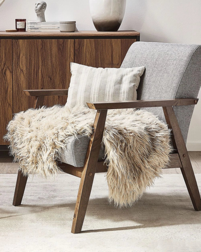 Tappeto in finta pelle di pecora beige 63 x 95 cm alto pelo rustico