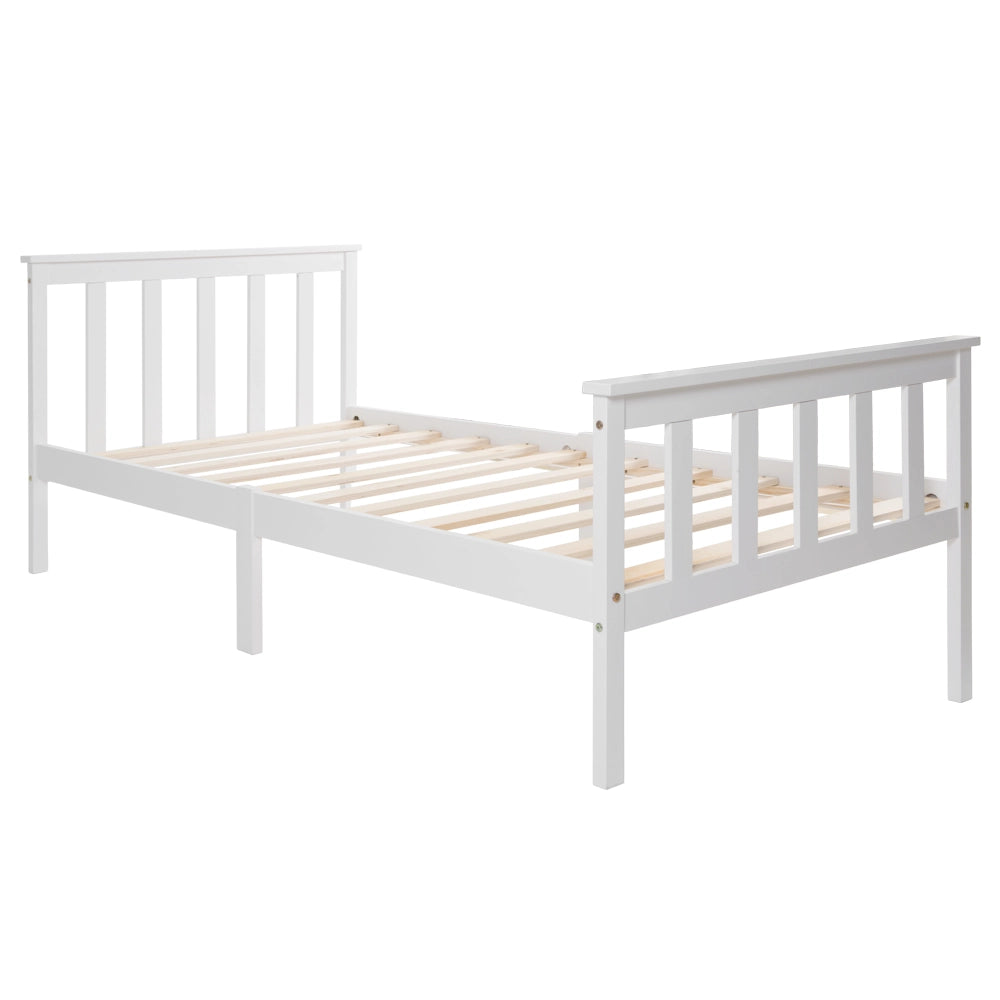 Letto Singolo 1 Posto con Testiera; 90×200 cm; senza Materasso; in Legno Massello; Bianco