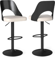2 Sgabelli Girevoli da Bar Alta 91-111 cm, Set di Sgabelli con Seduta in Ecopelle, Poggiapiedi e Struttura in Metallo, Sedie per Cucina e Bistrò (Nero)