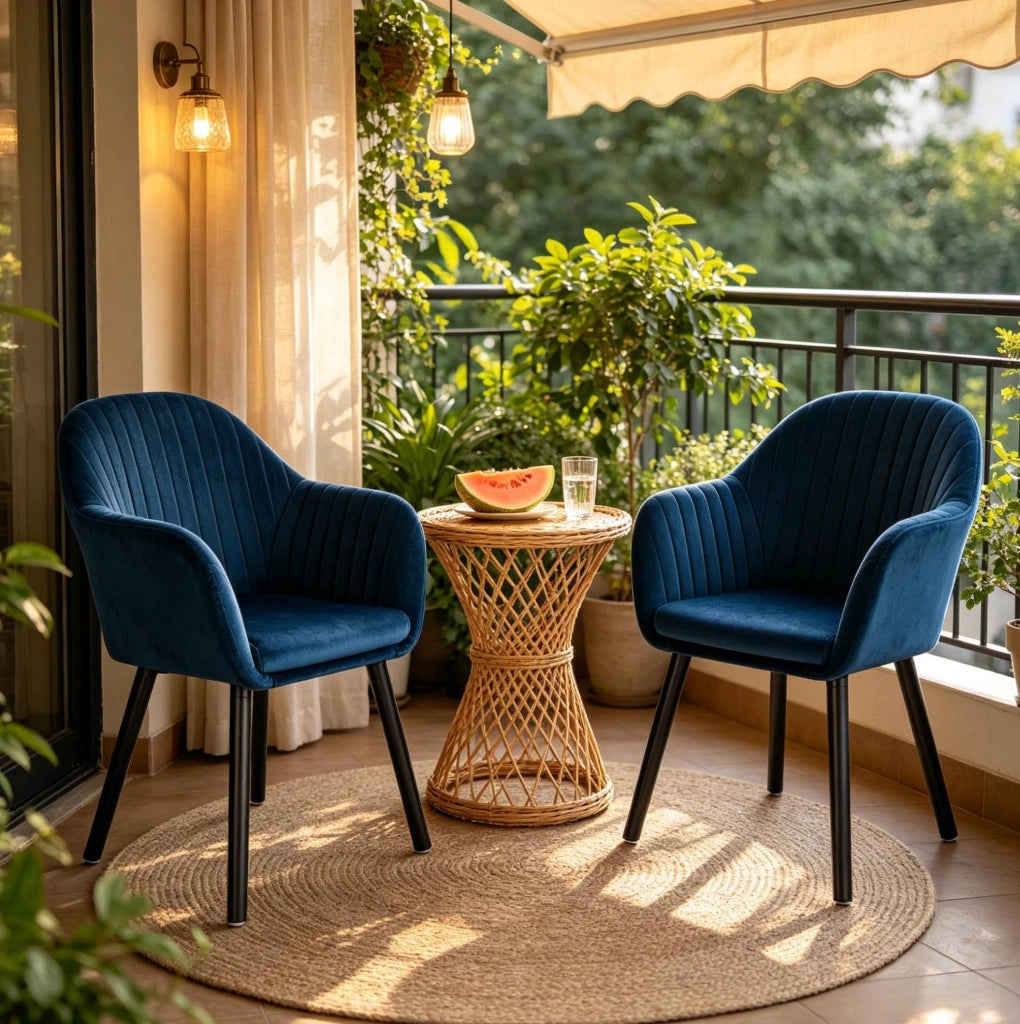 Sedia da pranzo in velluto blu 42x50x81 cm, set da 2, con braccioli