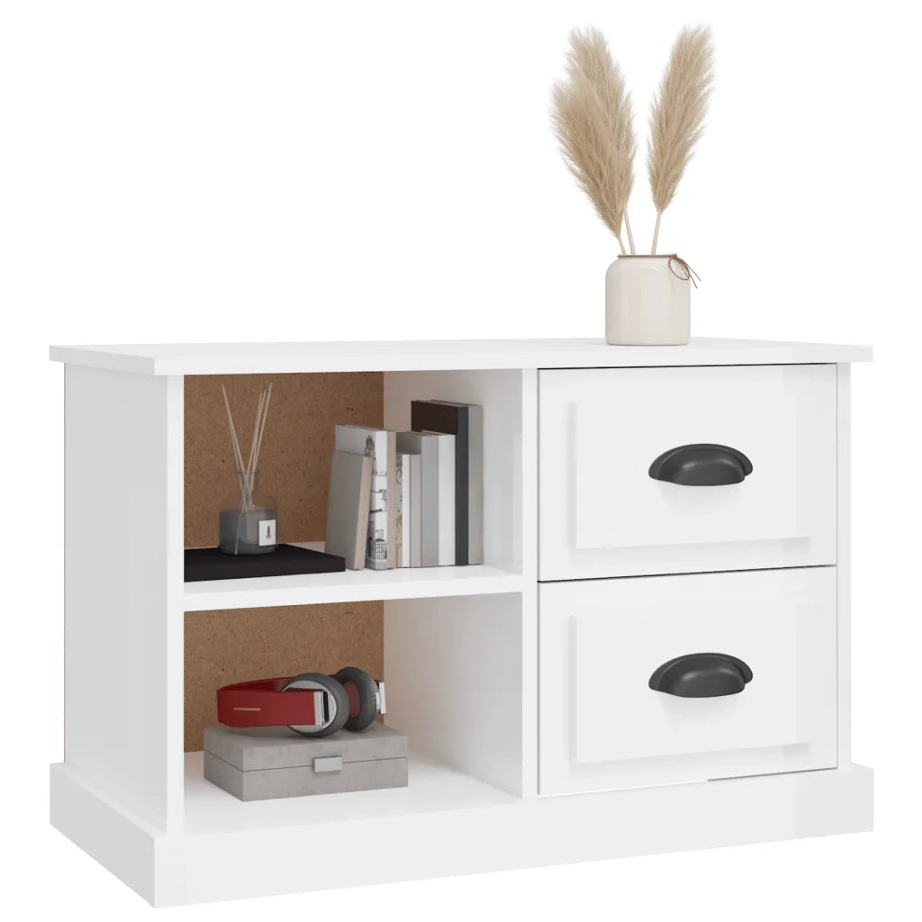Mobile Porta TV Bianco Lucido 73x35,5x47,5 cm Legno Multistrato