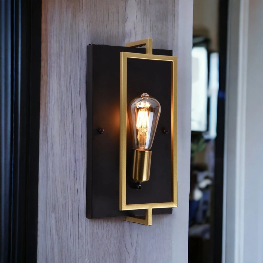 Applique a parete stile retrò lampada a muro in metallo per LED E27 colore nero e bronzo