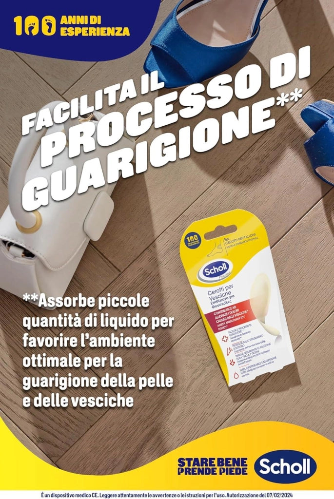 SCHOLL CEROTTI PER LE VESCICHE DEI PIEDI AD ALTO POTERE ADESIVO RESISTENTI ALL'ACQUA E A LUNGA TENUTA DA 5 CEROTTI