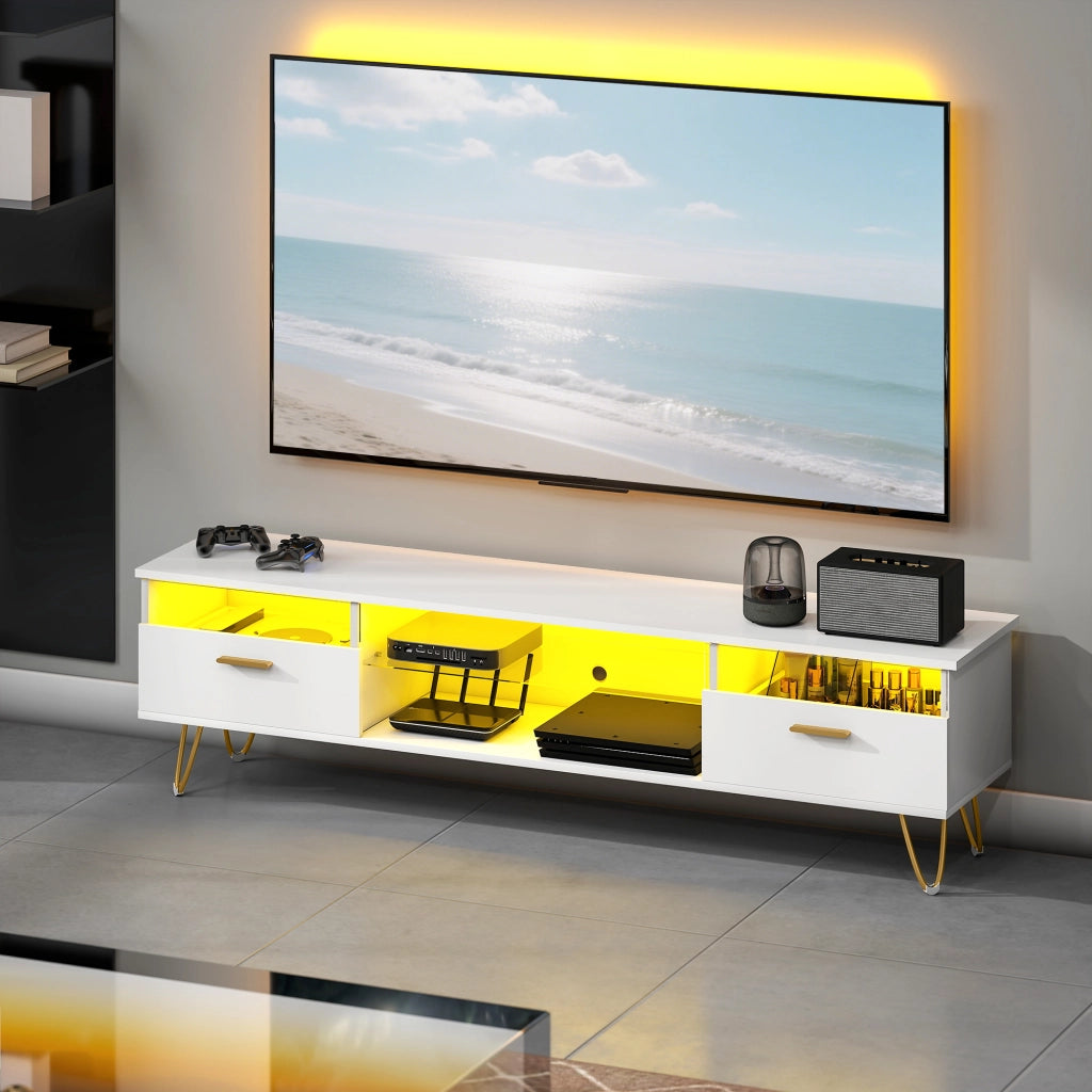 Mobile TV con Luci LED Multicolore ¨C Zephmum ¨C Bianco 160x35x42cm