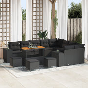 Set Divano da Giardino  da 13 pezzi con Cuscini Nero Polyrattan Acacia
