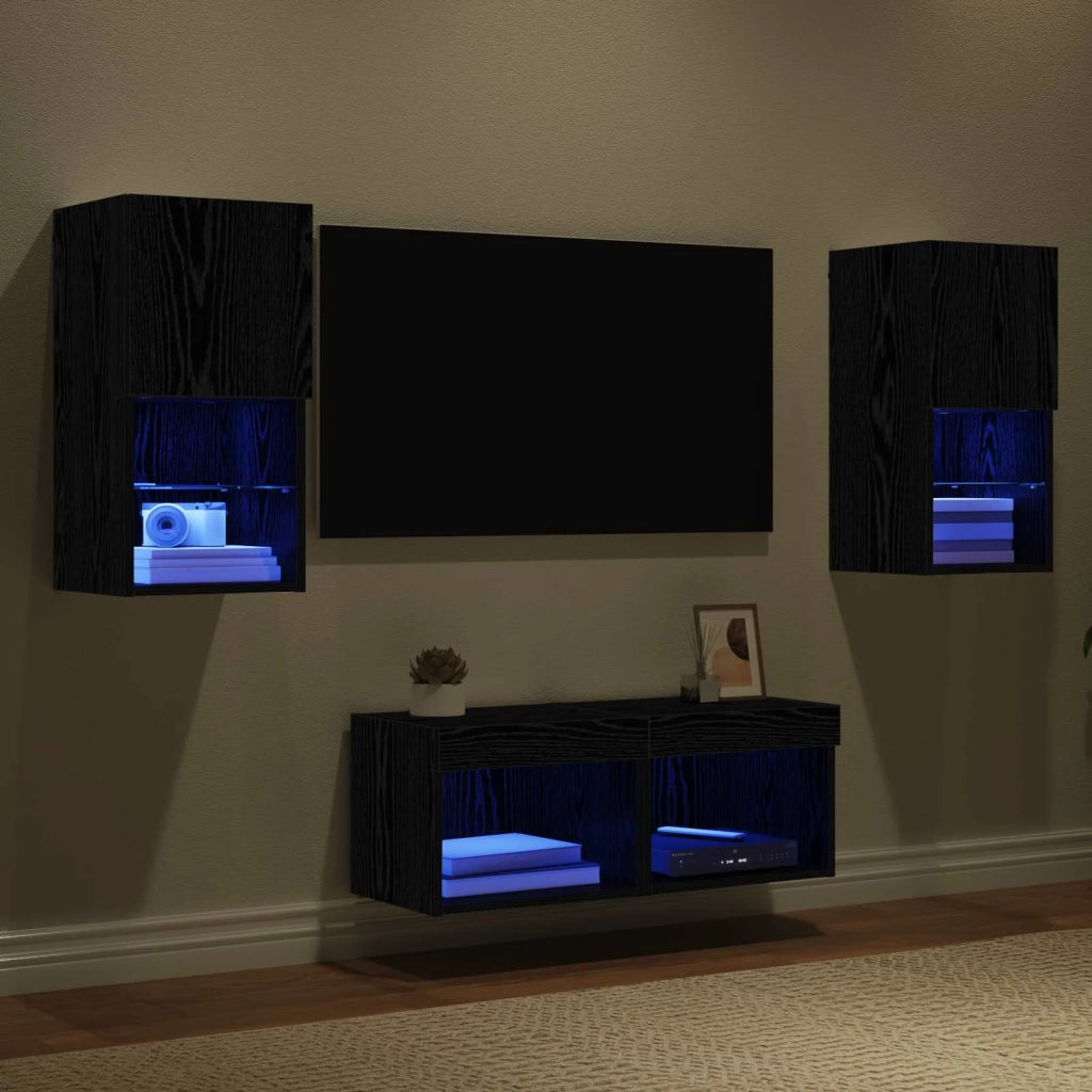 Mobiletti TV da Parete 4 pcs Rovere Nero Legno multistrato 3402916