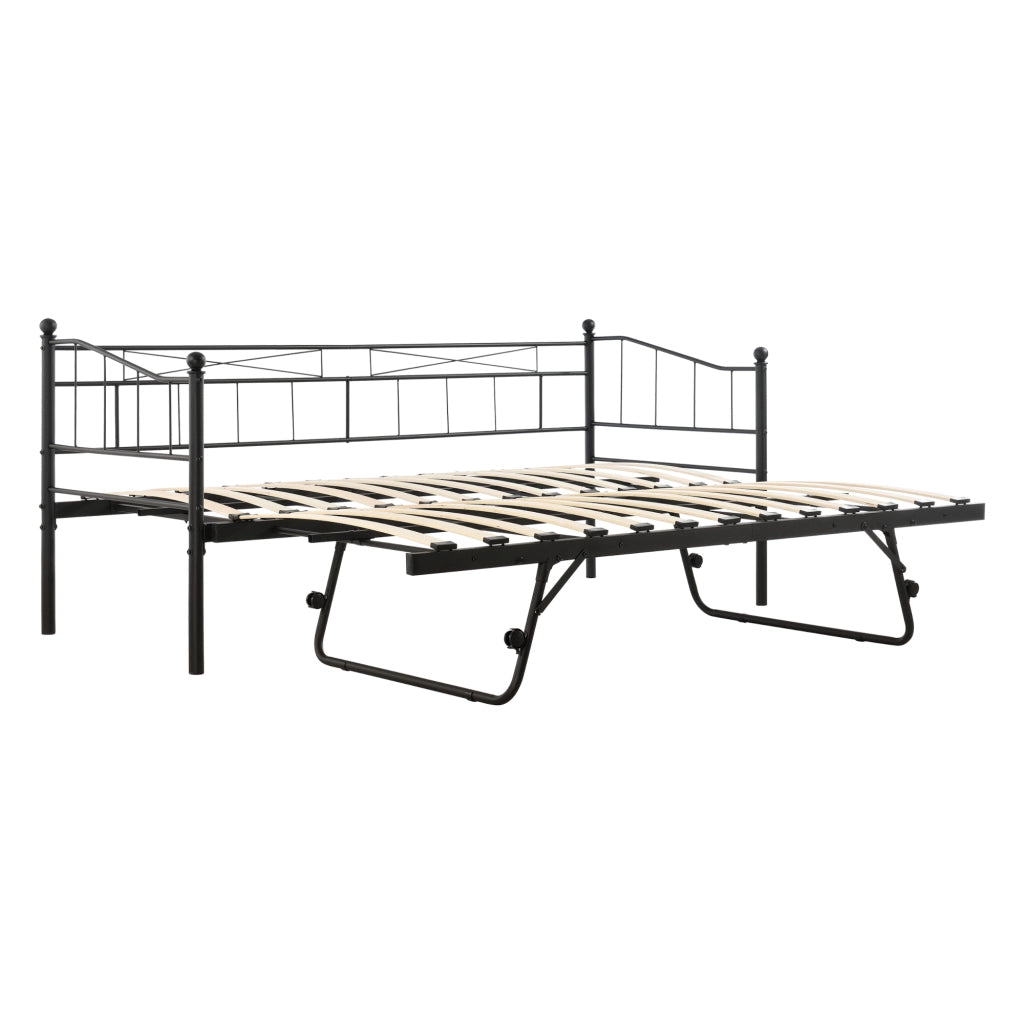 Divano in Metallo con Cornice Decorativa + Letto di Complemento con Gambe Pieghevoli e 4 Ruote, Sofa a 2-3 Posti di Seduta  e Secondo Letto Salvaspazio - Nero