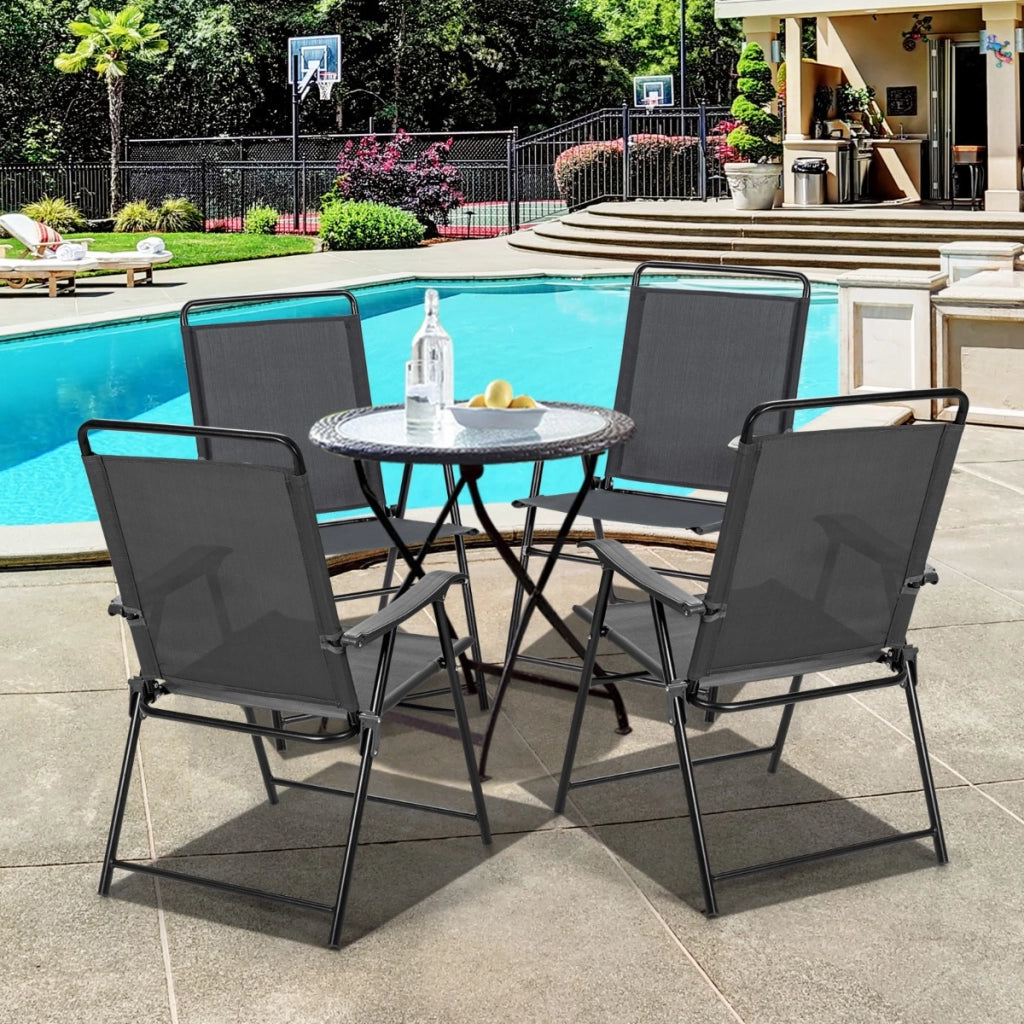 Set di 4 sedie pieghevoli da esterno, Sedie da patio portatile con schienale e braccioli per giardino Grigio-Sedie da esterno