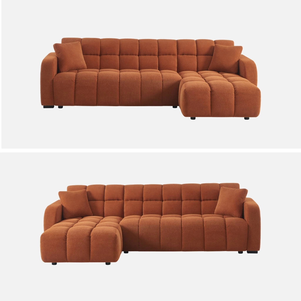 Divano angolare reversibile in tessuto trapuntato, 3 posti, terracotta
