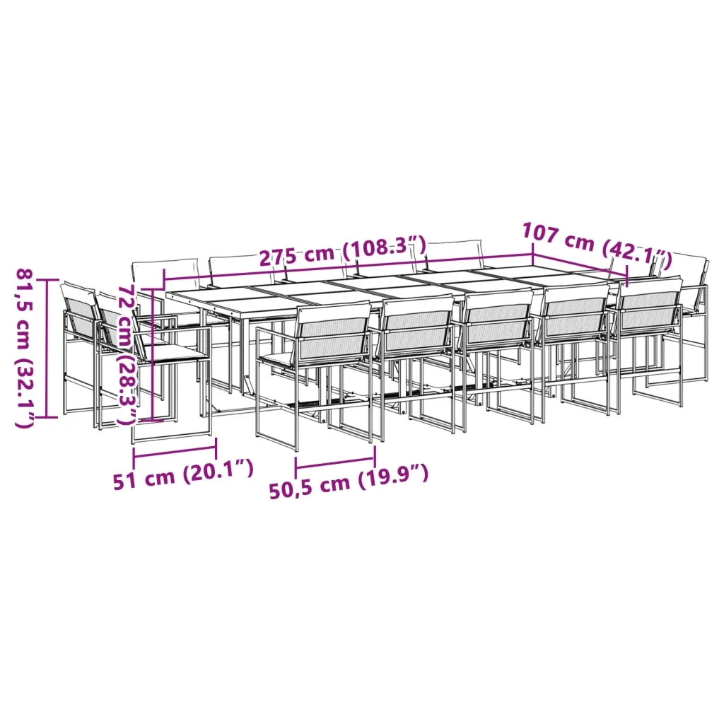 Set da Pranzo da Giardino 15 pz con Cuscini Bianco in Textilene 3295096