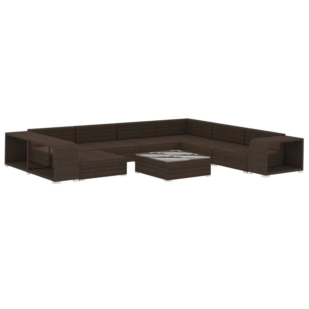 Set Divani da Giardino 10 pz con Cuscini in Polyrattan Marrone 46814