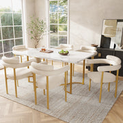 Tavolo da pranzo per 4 persone con 4 sedie in velluto, gambe in metallo, per cucina e sala da pranzo, beige e oro