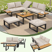 Set Divano Angolare da Giardino 6 pezzi con Tavolino ¨C MINIMAL ¨C Acciaio, Cuscini Grigio/Beige, Schienale Regolabile