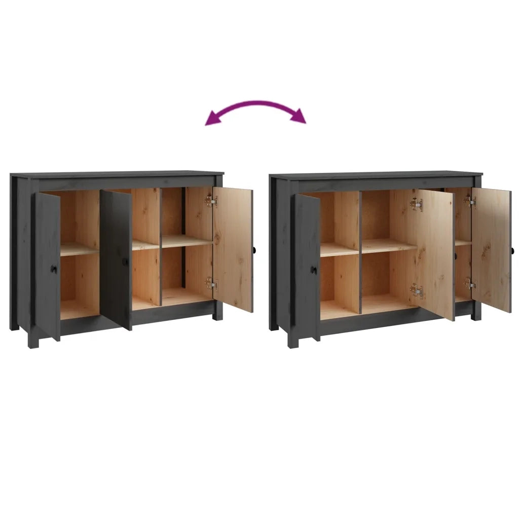 Credenza Grigia 100x35x74 cm in Legno Massello di Pino 814561