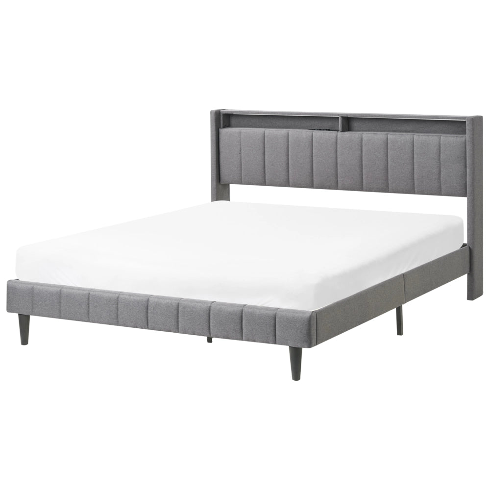 Letto matrimoniale LED Grigio Scuro Tessuto EU Super King Size 160 x 200 cm Testiera imbottita con porta USB Desing moderno
