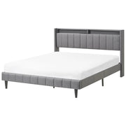 Letto matrimoniale LED Grigio Scuro Tessuto EU Super King Size 160 x 200 cm Testiera imbottita con porta USB Desing moderno