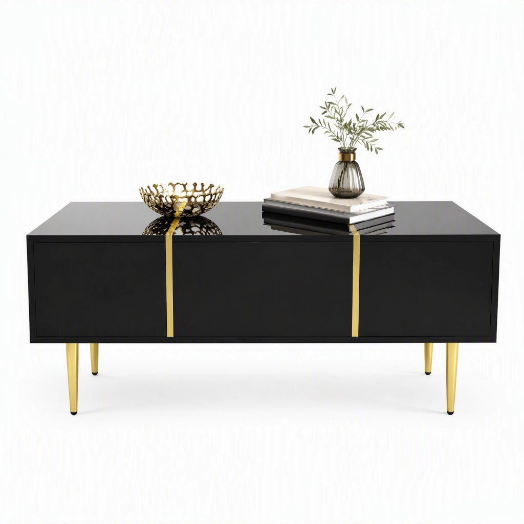 Tavolino da caffè nero lucido con 2 cassetti; MDF; 100x60x41;5 cm