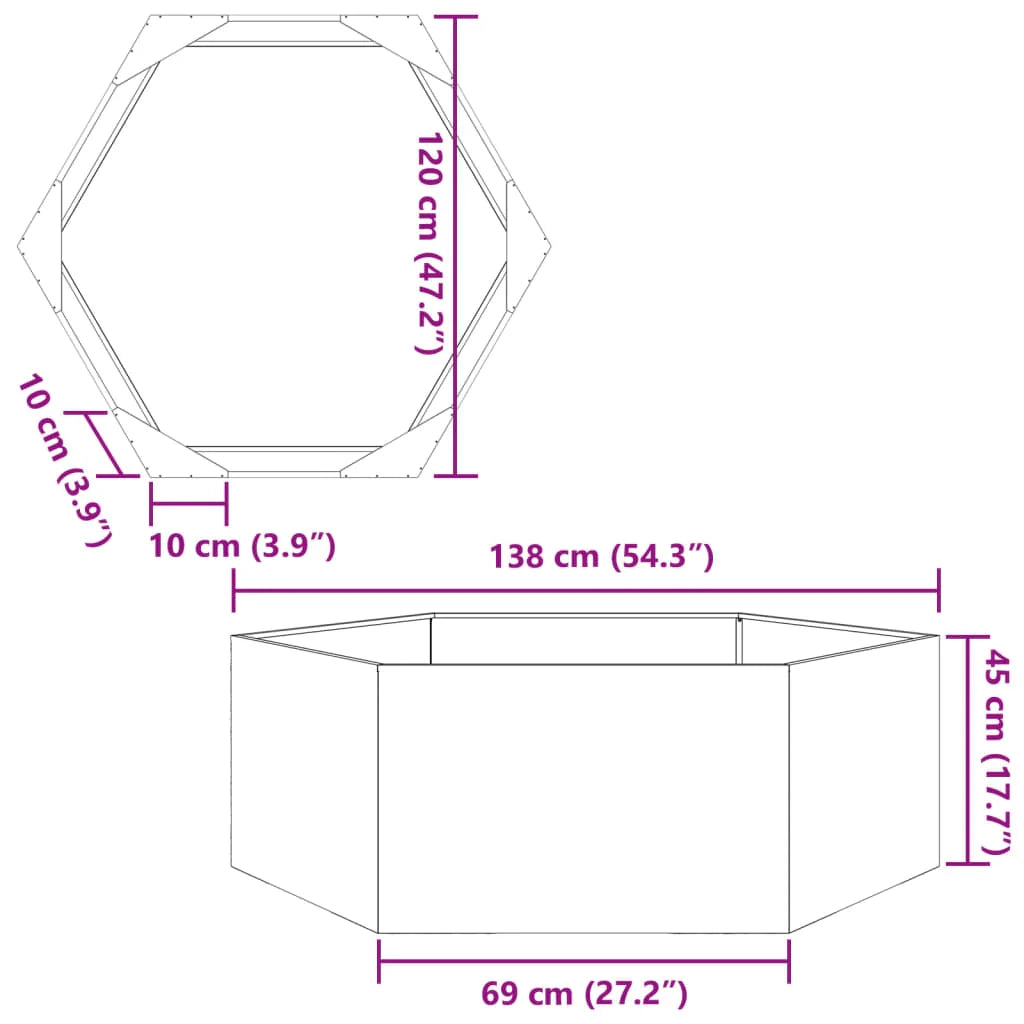 Fioriera/aiuola esagonale per piante fiori terrazza giardino 138 x 120 x 45 cm acciaio antracite 02_0038636