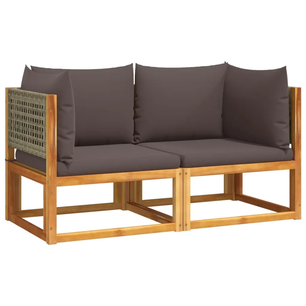 Divani da Giardino Angolari con Cuscini 2 pz in Legno di Acacia e Rattan