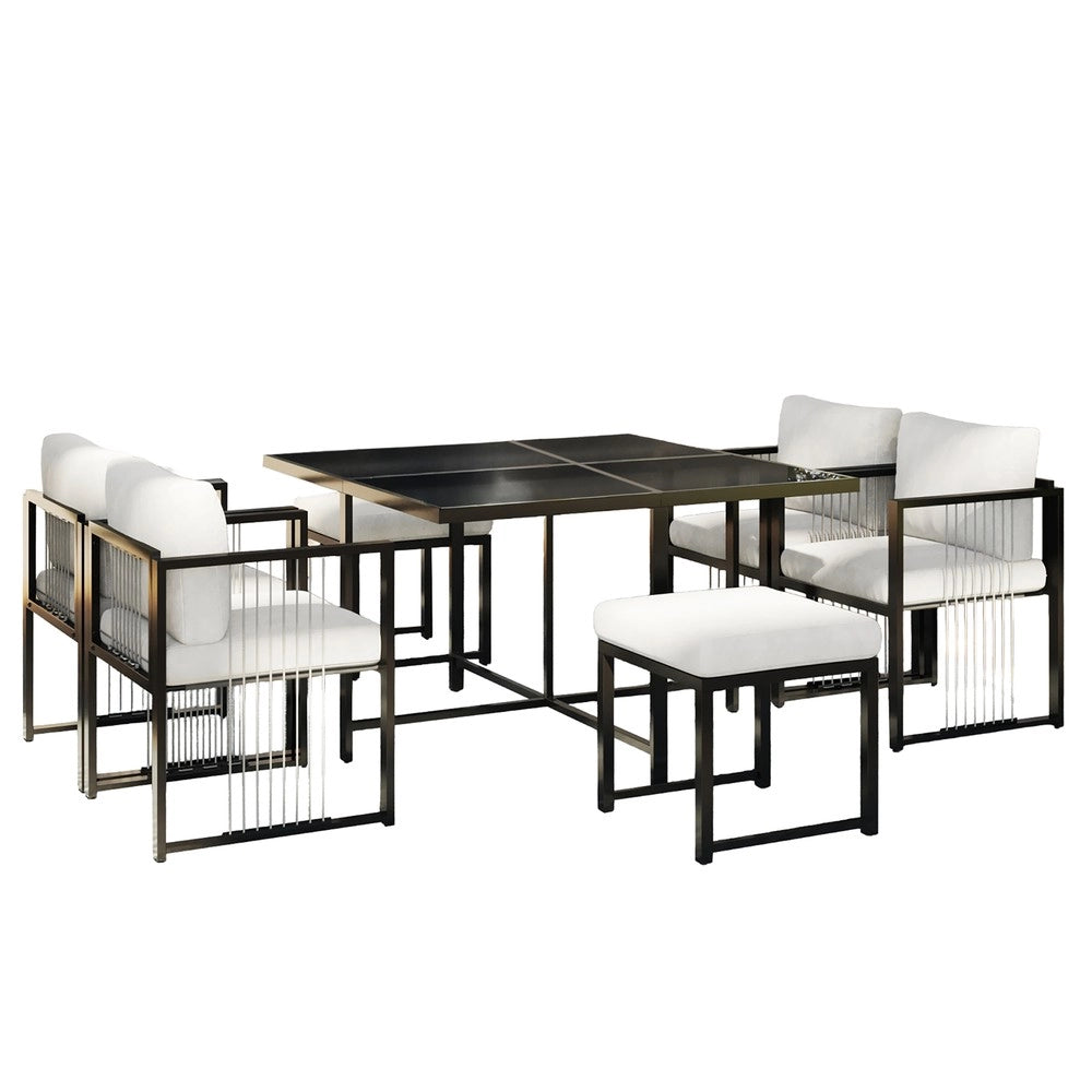 Set Tavolo da Pranzo per 6 Persone con Sedie da Giardino ¨C Xylo ¨C Piano in Vetro Temperato