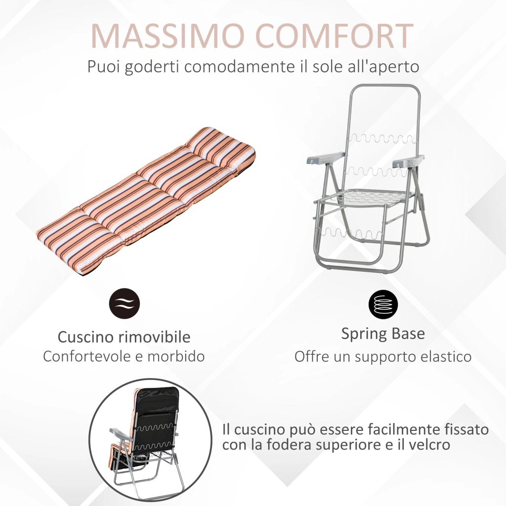 Sedia Sdraio da Giardino Set 2 Pezzi Reclinabile 5 Posizioni ¨C Xylo ¨C Grigio Arancione con Cuscino