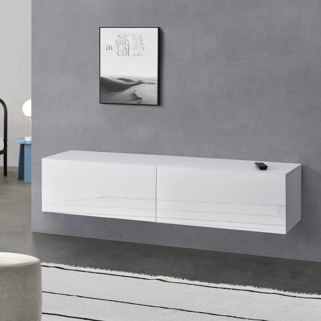Mobile Pensile Porta TV Evaton da Parete 140 x 33 x 30 cm - Bianco Lucido [en.casa]