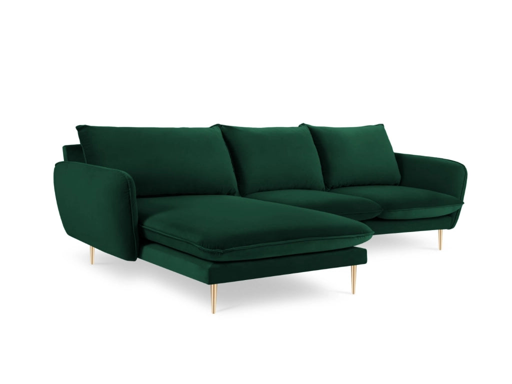Cosmopolitan Design - Divano angolare sinistro "Vienna" 5 posti in velluto verde bottiglia 