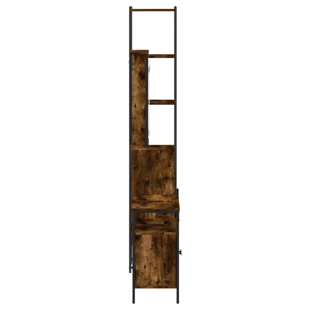 Set Mobili da Bagno 3 pz Rovere Fumo in Legno Multistrato