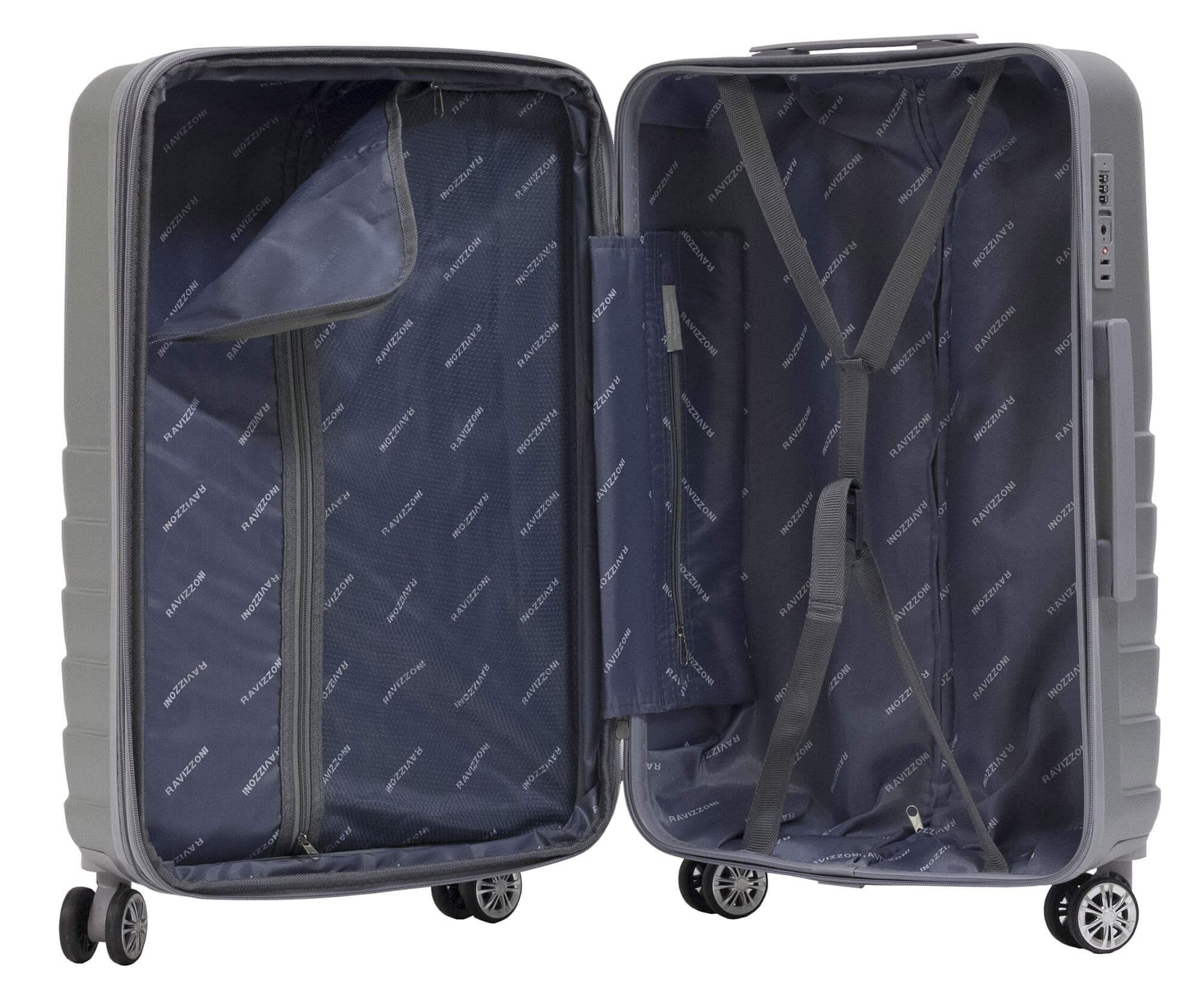 Trolley Valigia Grande Rigida in ABS 4 Ruote TSA Ravizzoni Titanio Silver