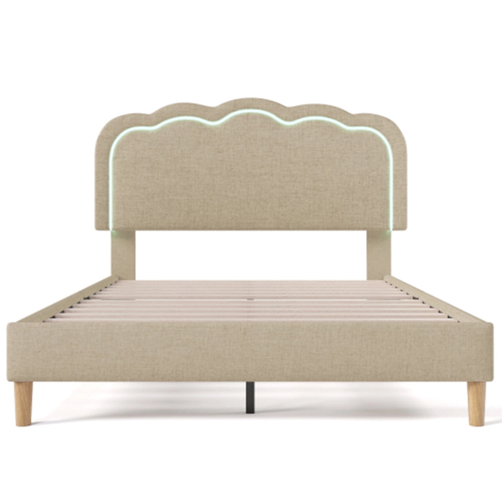 Letto singolo LED con testiera regolabile - Xylo - 90x200 cm - Beige - Imbottito