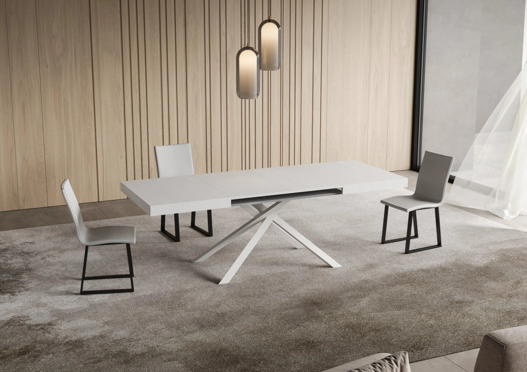 Tavolo allungabile 90x140/244 cm Niketis bianco frassino gambe bianche