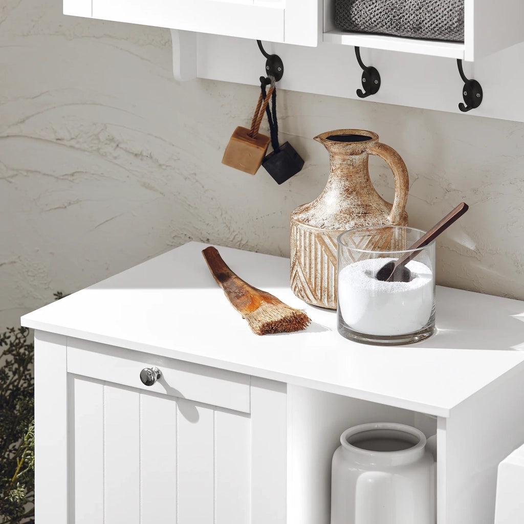 Mobile Porta Biancheria Per Bagno Con Cesto Armadietto Da Bagno Con Portabiancheria Bianco 60x37x86cm BZR105-W SoBuy