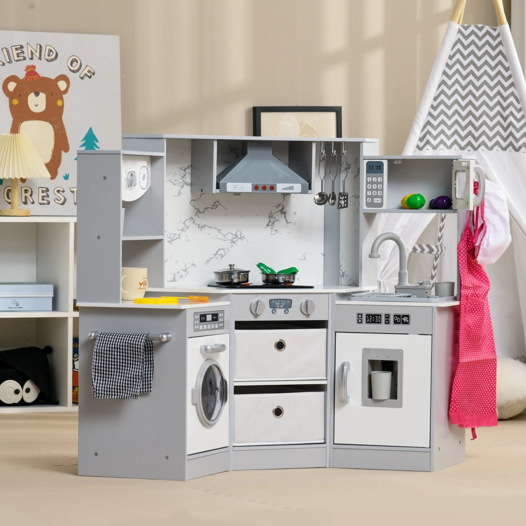 Casetta in Legno per Bambini con Cucina e Accessori ¨C zephmum ¨C Grigio Bianco