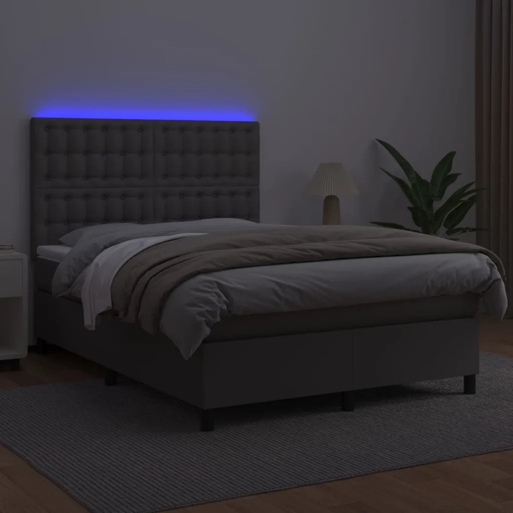 Giroletto Molle con Materasso e LED Grigio 140x190cm Similpelle 3135943