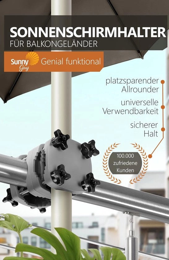 Sostegno per ombrellone ringhiera balcone - per ombrellone rettangolare fino a 210 x 150cm, circolare fino a 270 cm - sostegno compatto per ombrellone balcone