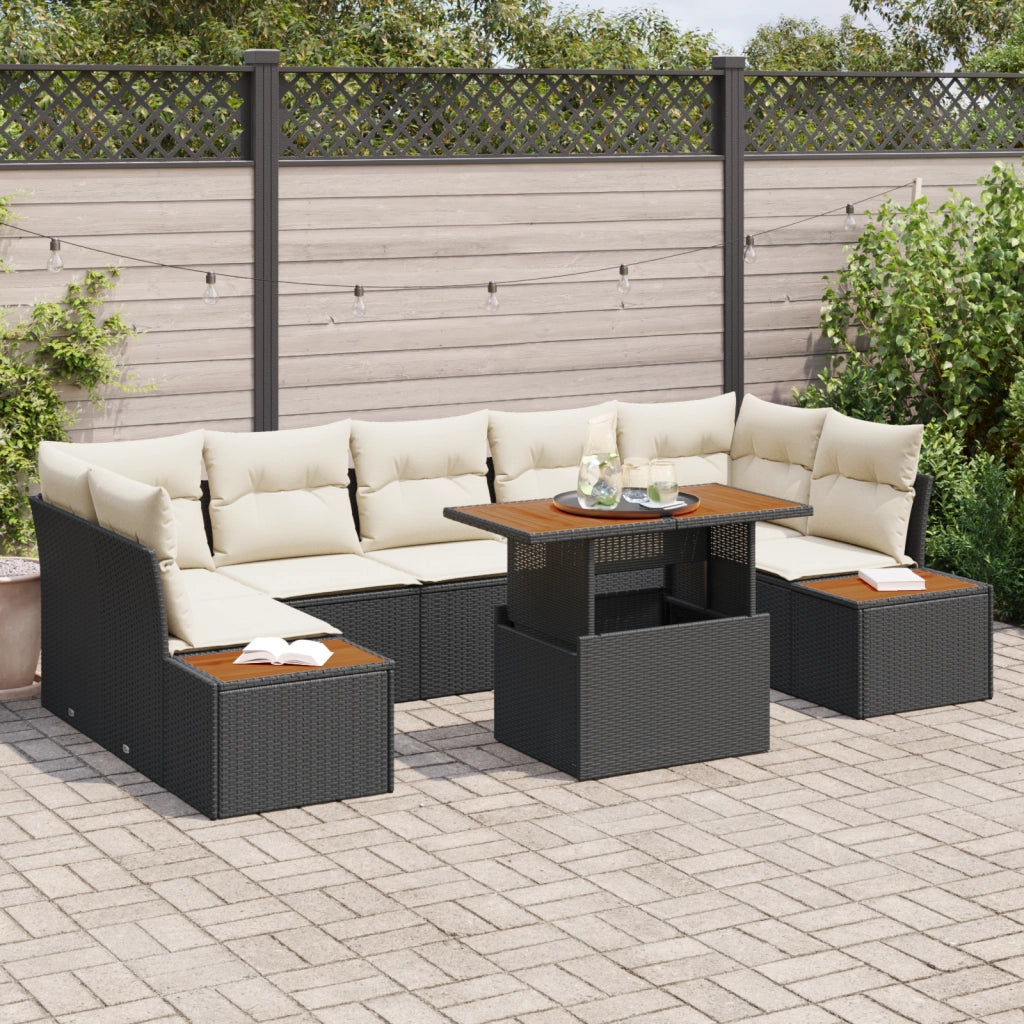 Set divano da giardino  8 pezzi con cuscini in rattan nero poli