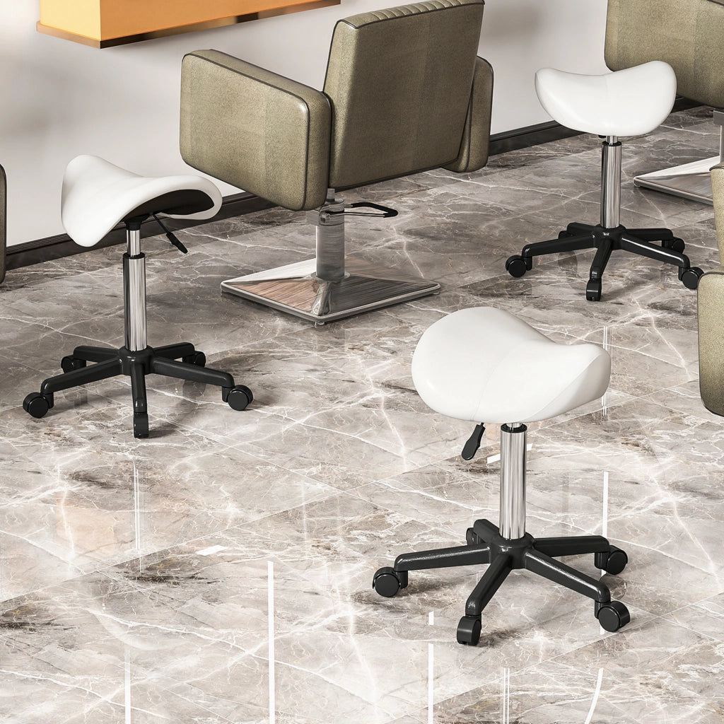 Sgabello da ufficio con rotelle e sedile ergonomico ¨C zephmum ¨C bianco 48x47x45-57cm
