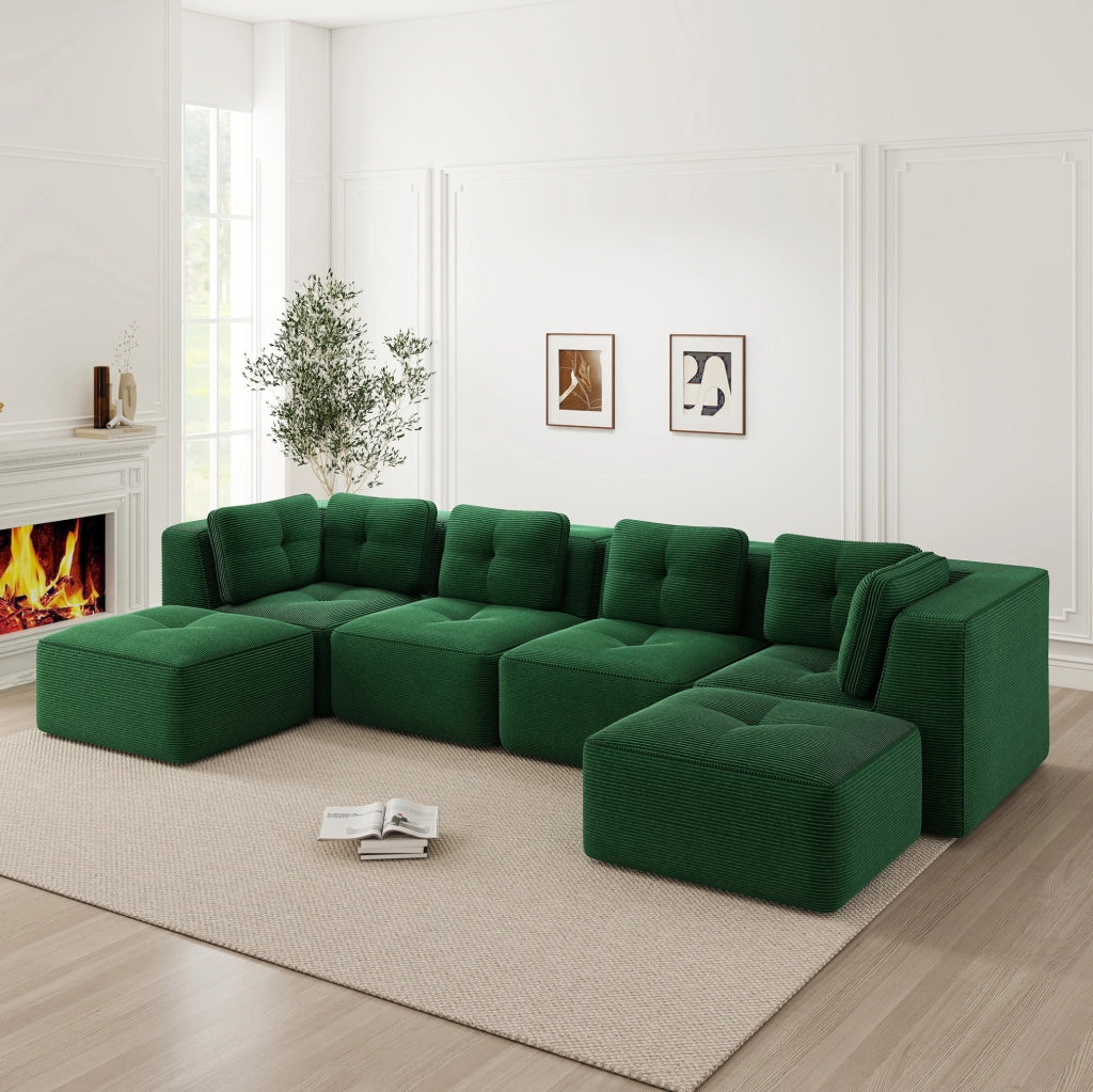 Divano angolare modulare 386x177x69 cm in tessuto corduroy verde