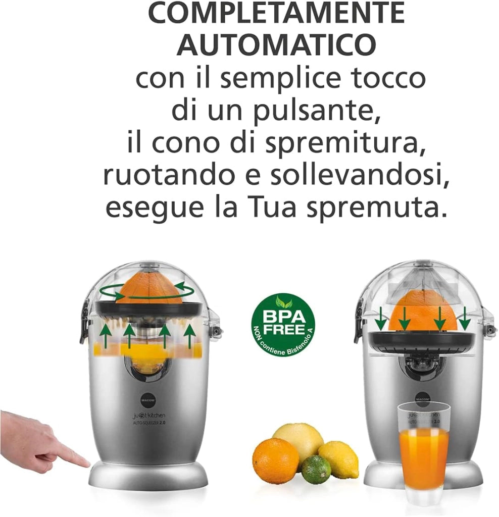 Macom 874 spremiagrumi completamente automatico - auto squeezer 2.0, grigio/nero