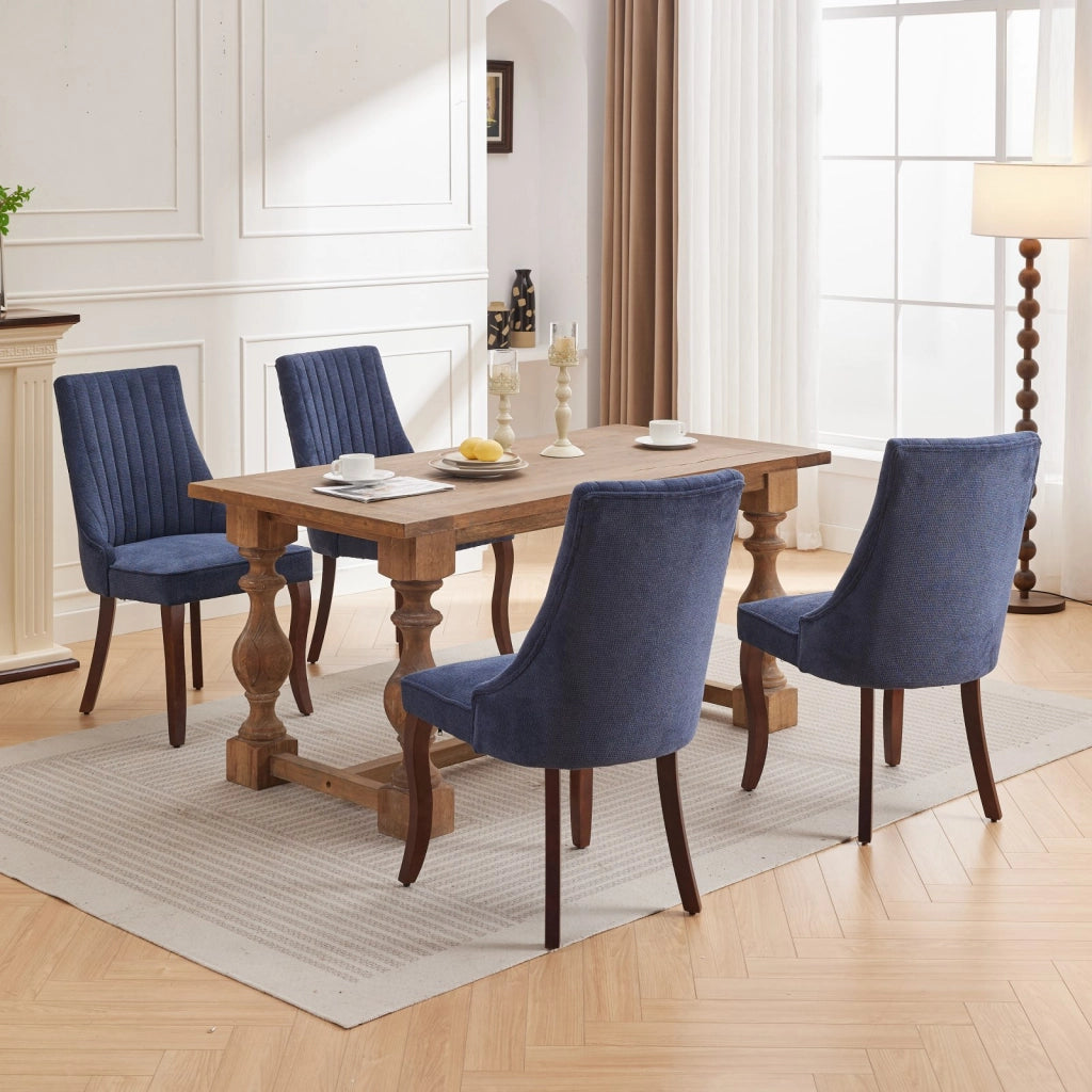 Sedia da sala da pranzo set da 2 con schienale alto imbottito borchie decorative gambe in legno massello ciniglia blu