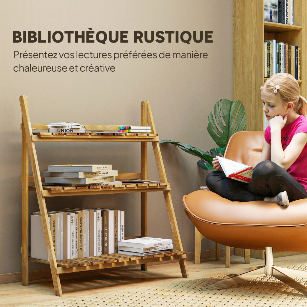 Libreria piramidale pieghevole con 3 ripiani ¨C zephmum ¨C legno 80x37x93 marrone