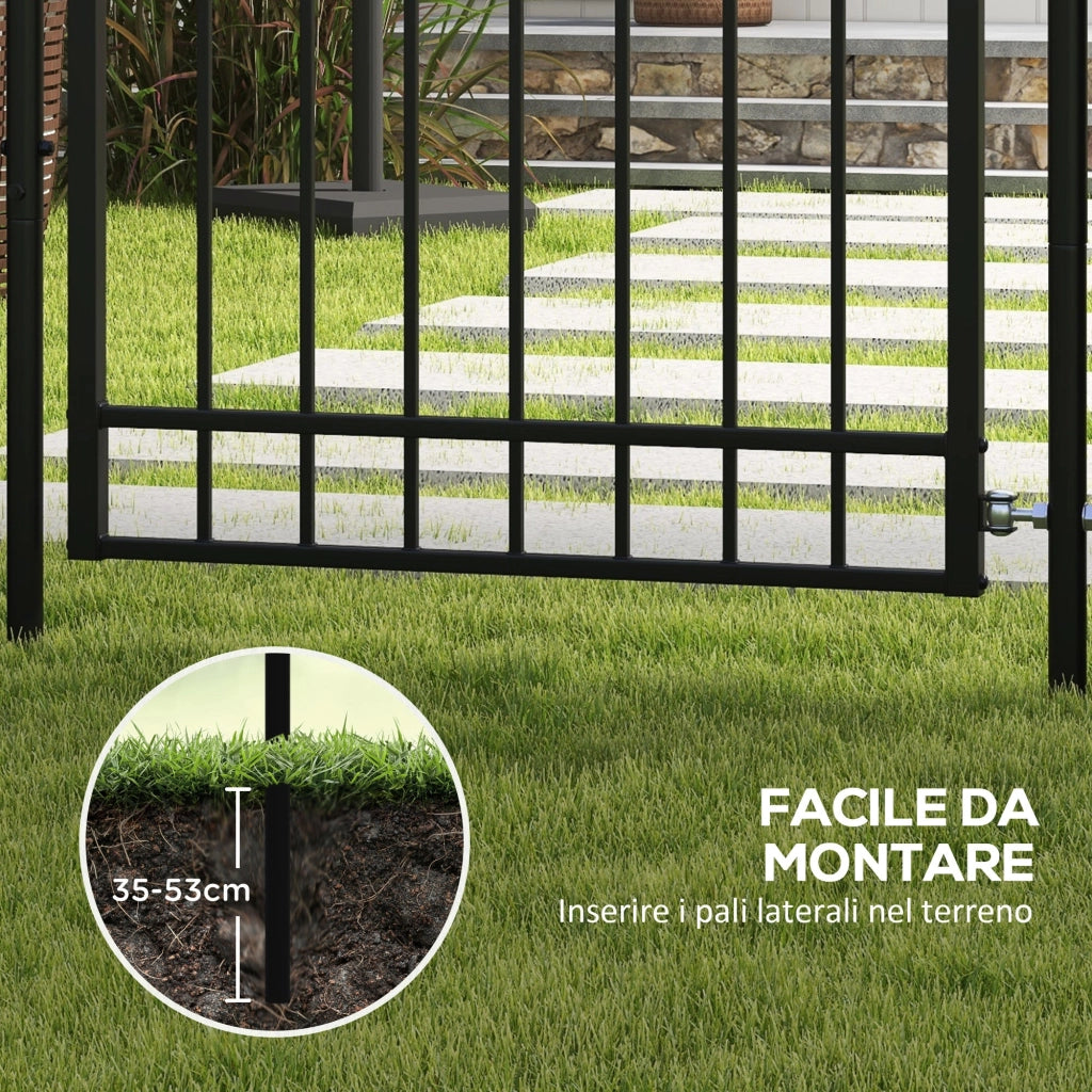 Cancello da Giardino di Sicurezza con Serratura 107x204 cm in Acciaio Zincato Nero