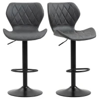 Set di 2 Sgabelli da Bar Alti in Finta Pelle con Altezza Regolabile, Sgabelli Cucina Girevoli con Schienale e Poggiapiedi, 46.5x49.5x92-113cm Grigio