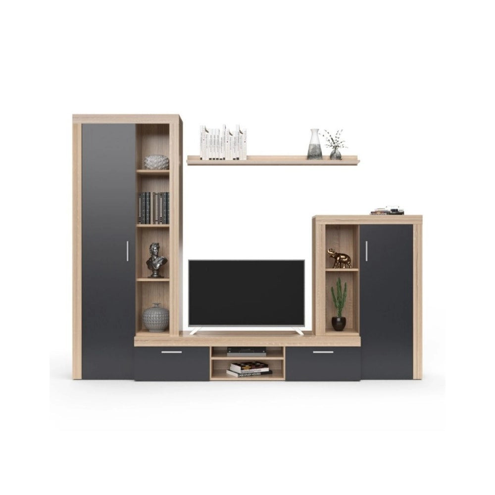 Parete attrezzata Nobel 263,1x40x202h colore rovere sonoma e grafite