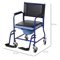 Sedia a Rotelle Bagno con Vaso Rimovibile in Tubi di Ferro e PVC 87 x 57 x 92cm